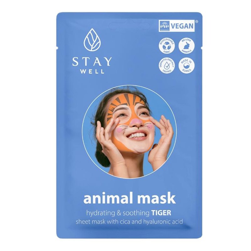 Stay Well Vegan Animal Mask Hydrating & Soothing Tiger – drėkinamoji veido kaukė