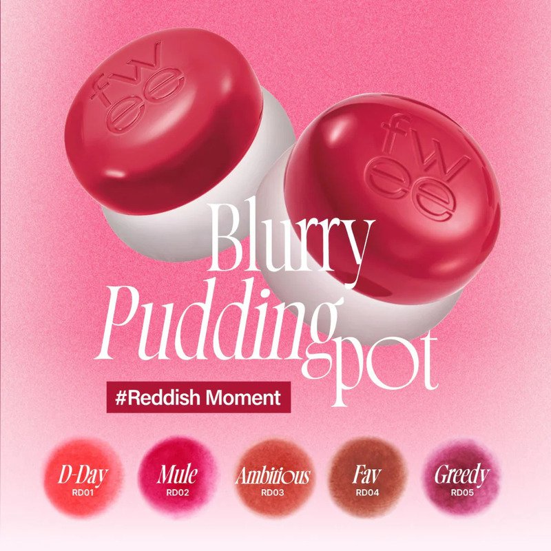 fwee Lip & Cheek Blurry Pudding Pot + Pendant Keyring Reddish Moment RD02 Mule – lūpdažis ir skaistalai + raktų pakabukas