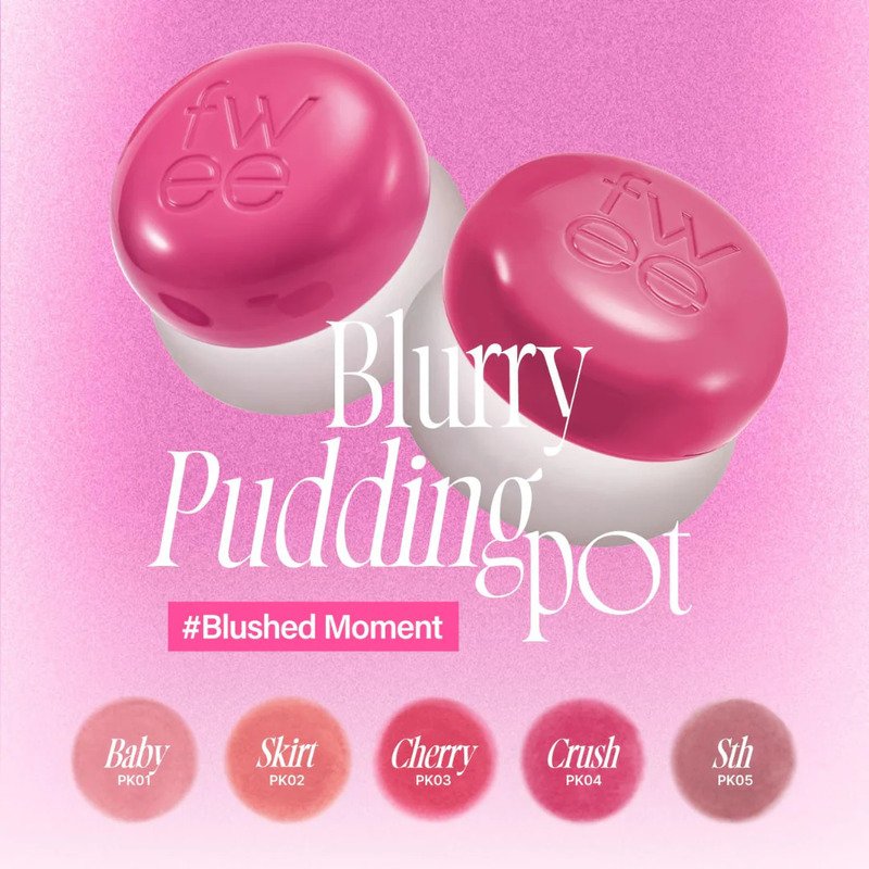 fwee Lip & Cheek Blurry Pudding Pot + Pendant Keyring Blushed Moment PK03 Cherry – lūpdažis ir skaistalai + raktų pakabukas