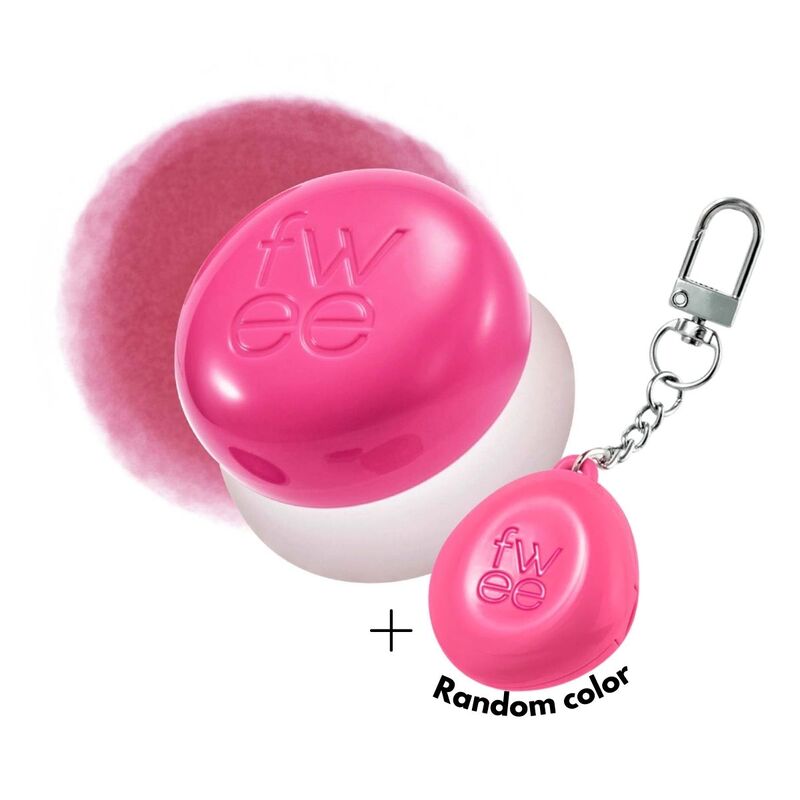 fwee Lip & Cheek Blurry Pudding Pot + Pendant Keyring Blushed Moment PK03 Cherry – lūpdažis ir skaistalai + raktų pakabukas