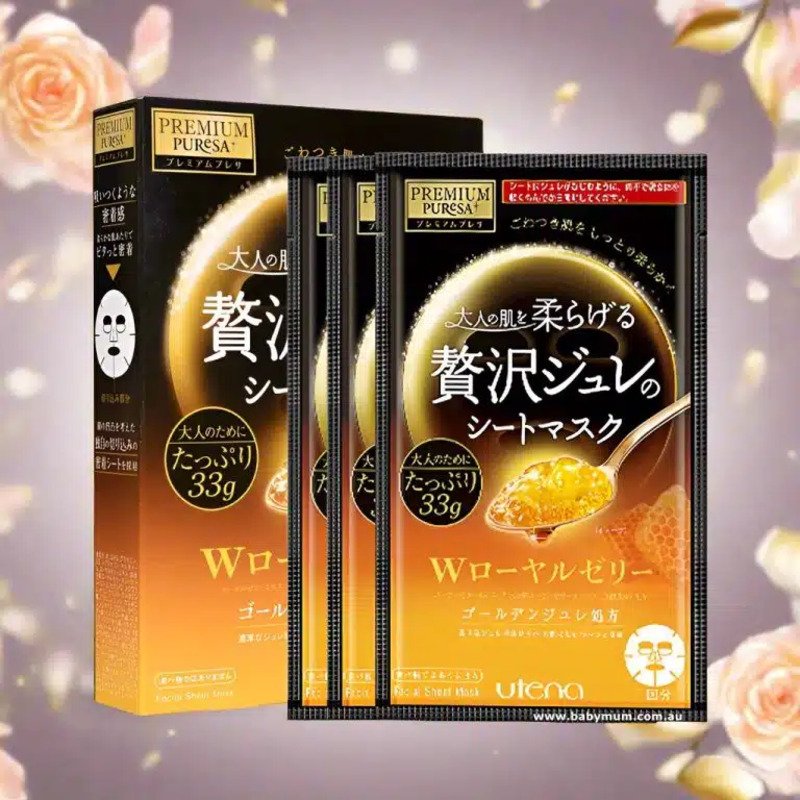 Utena Premium Puresa Golden Jelly Royal Jelly Face Masks – veido kaukės su bičių pieneliu